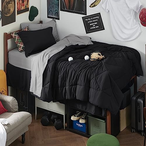 Image of Bedsure Twin XL Bed in a Bag Reversible 5 Pieces Black /Silver Grey | All inclusive, reversible tone, lightweight, gentlesoft, breathable, with sheets, bedding set, machine-washable