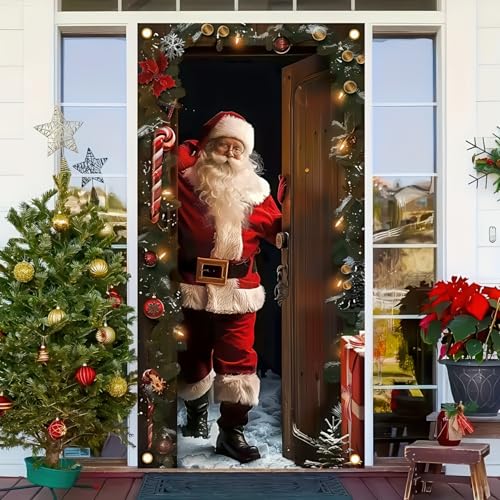 Image of BlissYard Christmas Door Cover Santa Arrival 35 x 71 Inch