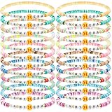 Quelay 24 Pcs Team Appreciation Bracelets Bulk - Clay Beaded Stretchy Era Bracelets for Sports Softball Volleyball Basketball Soccer Tennis Football Dance Teacher Mom Vet Party Favor(Softball)