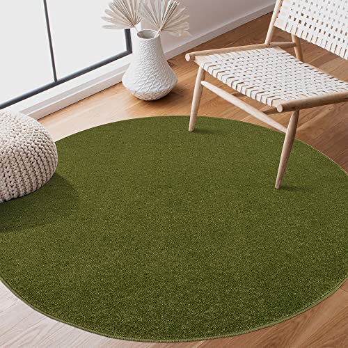 SANAT Alfombra de Pelo Corto para salón, Lisa, Moderna, para Dormitorio, Estudio, Oficina, Pasillo, habitación de los niños y Cocina, Verde, 120 cm Redondo