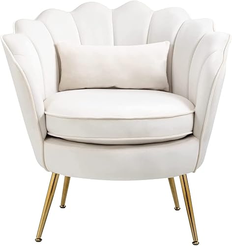 Miniatura 1 de ZJhome Sillas modernas de terciopelo con forma de concha, cómodas sillas tapizadas para dormitorio, sillones con patas de metal dorado, sillas de