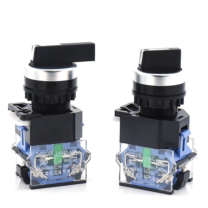 1 22mm LA38-11X2 20X3 2/3 Position Rotary Switch 4 Screws 10A400V self-Locking/self-resetting Power Rotary Switch(2P-Lock-Black-D)