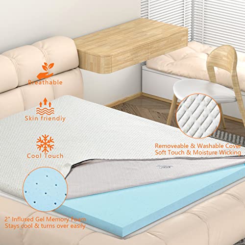 2 Inch Mattress Topper Queen Size, Cozary Cooling Mattress Pad Cover For Back Pain, Bed Topper With Bamboo Cover, Soft Breathable #TOP3