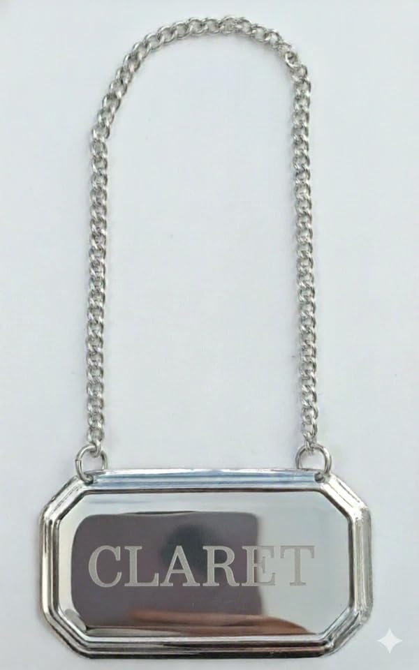 County Engraving Personalised Silver Plated Decanter Label Tag Chain - Engraved Gin Whisky Brandy (Claret)