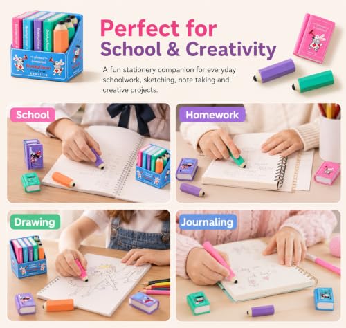 Image of Parshya Eraser for Kids Mini Pencil or Book Shape Erasers Set for Kids, Kawaii Eraser Set Cute Rubber for Kid Students School Office Stationery Pack of 4 Book 3 Pencil Eraser (Book and Pencil Eraser)