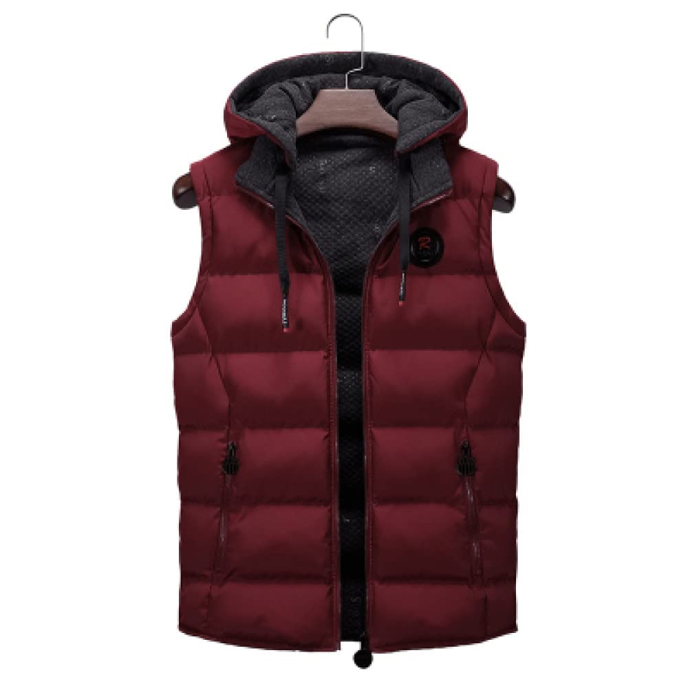 Daunenweste Herren - Winterwarme Ärmellose Steppweste Burgunderjacke, Männliche Kapuzen-Leichte, Verstaubare Weste, Für Männer, Studenten, Jungen, Top-Kleidung