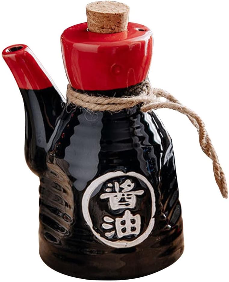 Hemoton Japanese Style Ceramic Soy Sauce Bottle 7Oz Oil Dispenser Condiment Container for Home Kitchen Seasoning and Vinegar