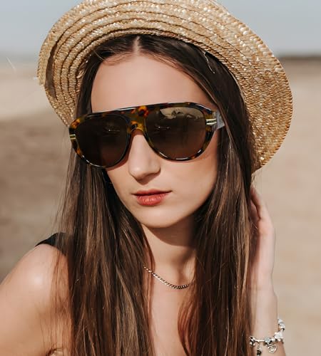 Image of FEISEDY Retro Polarized Aviator Sunglasses for Men Women Trendy 70s Vintage Plastic Frame Sun Glasses B4150