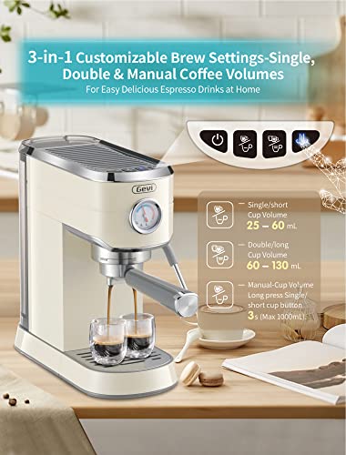 Gevi 20 Bar Compact Professional Espresso Coffee Machine With Milk Frother/Steam Wand For Espresso, Latte And Cappuccino, Stainless Steel, 35 Oz Removable Water Tank, Beige #TOP1