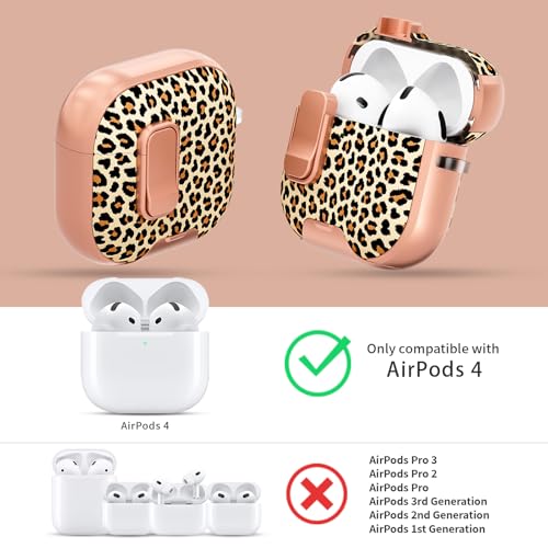 Image of for AirPods 4 Case with Safty Lock & Phone Stand,Cute Floral Pattern Style | PC & TPU Dual Layer Protective Cover with Keychain & Cleaner Pen for Apple AirPod 4th Generation 2024 Women (Leopard Print)