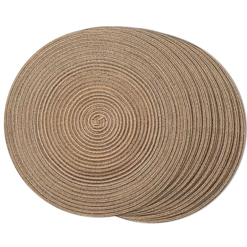 FunWheat Round Braided Placemats Set of 8 Place mats for Dining Tables Woven Heat Resistant Table Mats 15 inch for Fall (E Brown, 8pcs)