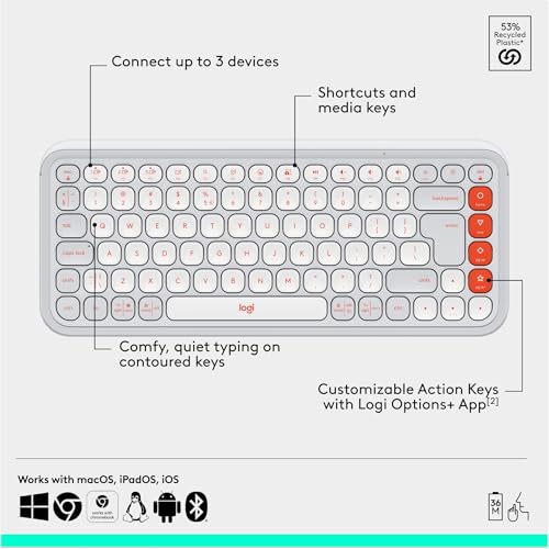 Logitech POP ICON Wireless Bluetooth Keyboard and Mouse Combo, White Orange | Colorful, compact, quiet keyboard with 4 extra customizable Action Keys, POP Mouse with speed scrolling and silent clicks - image 6