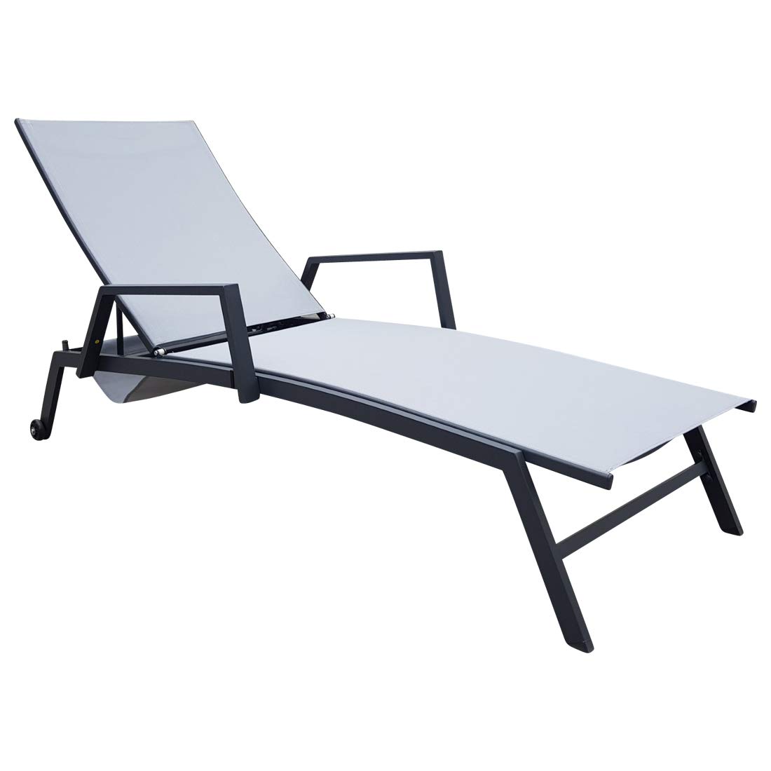 ALEOS. Sonnenliege Gartenliege Relaxliege Viveros mit Armlehne 6fach verstellbar- Liegefläche aus atmungsaktiven Kunststoffgewebe mit praktischer Buchablage mit Rollen