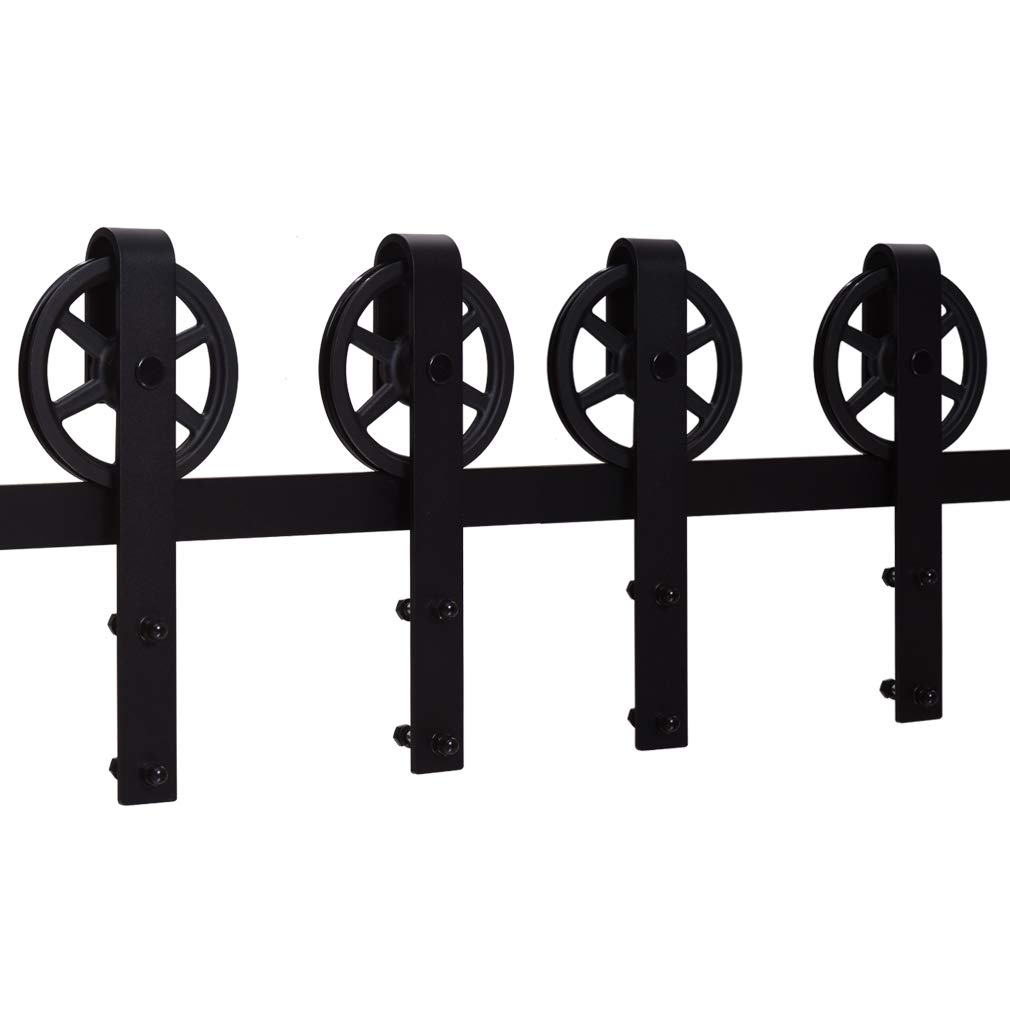 Ccjh Black 10.5Ft/320Cm Vintage Sliding Barn Wood Door Closet Hardware Track Kit Track System Big Wheel Rollers For Double Door