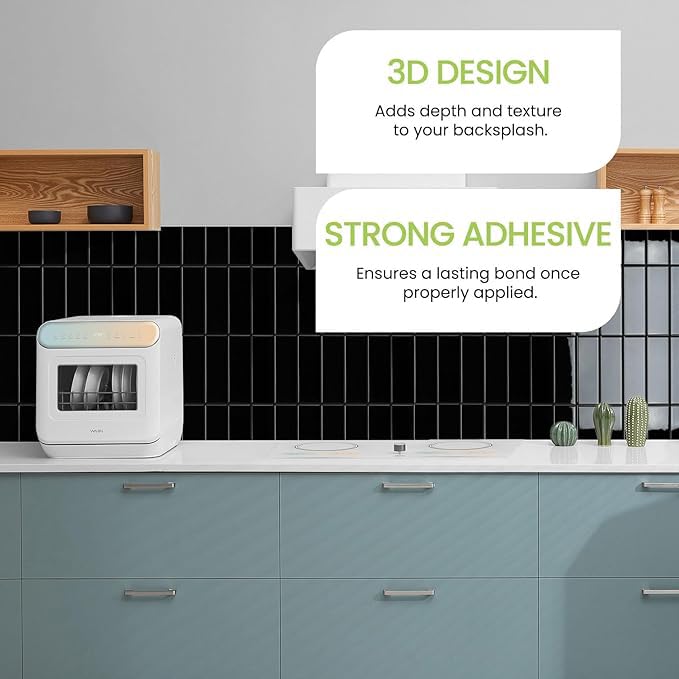 WoStick 3D Stick on Tiles, Extra Thick Self Adhesive Wall Tiles, Vinyl Peel and Stick Wall Tile, Rectangle Subway Tile Sticker for Kitchen, Bathroom, Laundry, 10 Sheets of 30.5x30.5cm