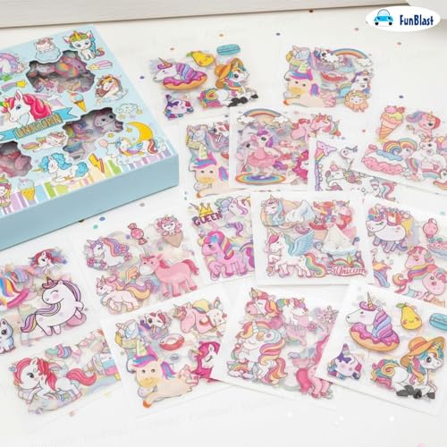 Image of FunBlast Unicorn Theme PET Stickers, Kawaii Sticker - 100 Sheets; 500+ Pcs Aesthetic Sticker, Japanese Style Craft Stickers, Self-Adhesive Sticker's Set - Multicolor (Blue)