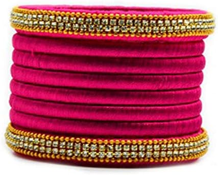 GOELX Silk Thread Bangles - 8 Piece Set - Pink - 2.4