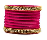 GOELX Silk Thread Bangles - 8 Piece Set - Pink - 2.4