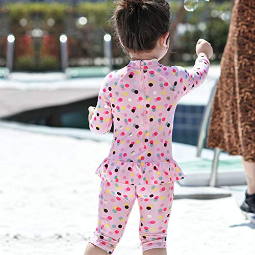 Julysand Toddler Girls Pink One Piece Swimsuit Colored Dots Swimwear Long Sleeve Bathing Suit with Zipper4