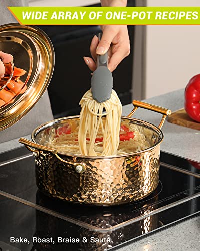Daedalus 6Qt Stainless Steel Stock Pot With Lid, 3 Triply Clad Hammered Copper Pot, Nonstick Large Stockpot For Home Kitchen Restaurant, Dishwasher Oven Safe -Gold #TOP5