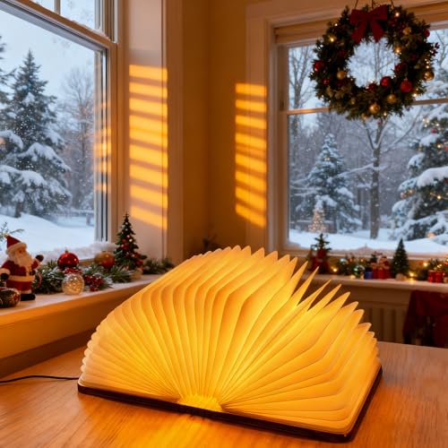 Image of Wooden Book Lamp, 3 Colors Folding Book Lamp,Teacher Appreciation Gifts for Women, LED Ambient Lighting, Magnetic Mood Lighting for Home Decor Birthday Gifts