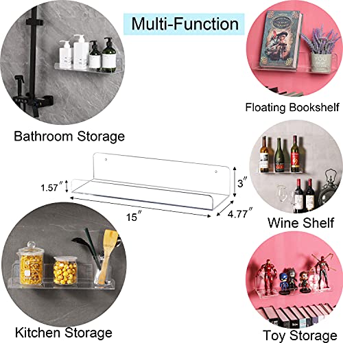 Sooyee Acrylic Shelves,8 Pack 15 Inch Floating Wall Mounted Shelves, Funko Pop Display Case,Invisible Kids Book Shelf,Picture Ledge Shelf Decor Accents,Bathroom Shelf,Clear by Sooyee - Used condition - US$29.69