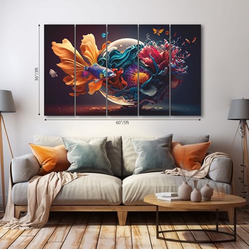 Image of The Castle Decor Abstract Art Multiple Frames Wall Painting for Living Room, Bedroom, and Hotels - Wooden Framed Digital Artwork (Multi Color - Design 6, 36x60 Inch)