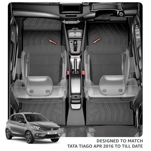 Image of Amazon Basics - 5D Car Floor Mats for Tata Tiago (Apr 2016-Present) | Odor-Free | All-Weather Protection | Precision Fit| TPE | Black