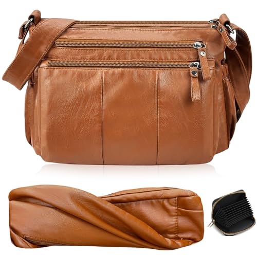 Skyearman Sac Bandoulière Femme en Cuir PU Souple Sac a Main Femmes Bandoulieres Léger Multi-poches Moyen Sac à Bandoulière Sacoche Femme Bandoulière avec...