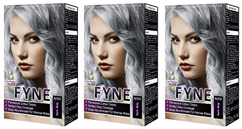 FYNE Dark Grey Permanent Hair Dye for Women Pack of 3 - Home Hair Colour Cream with Built-in Conditioner - Gentle Long-Lasting Suitable for All Hair Types - Achieve Salon-Quality Results at Home