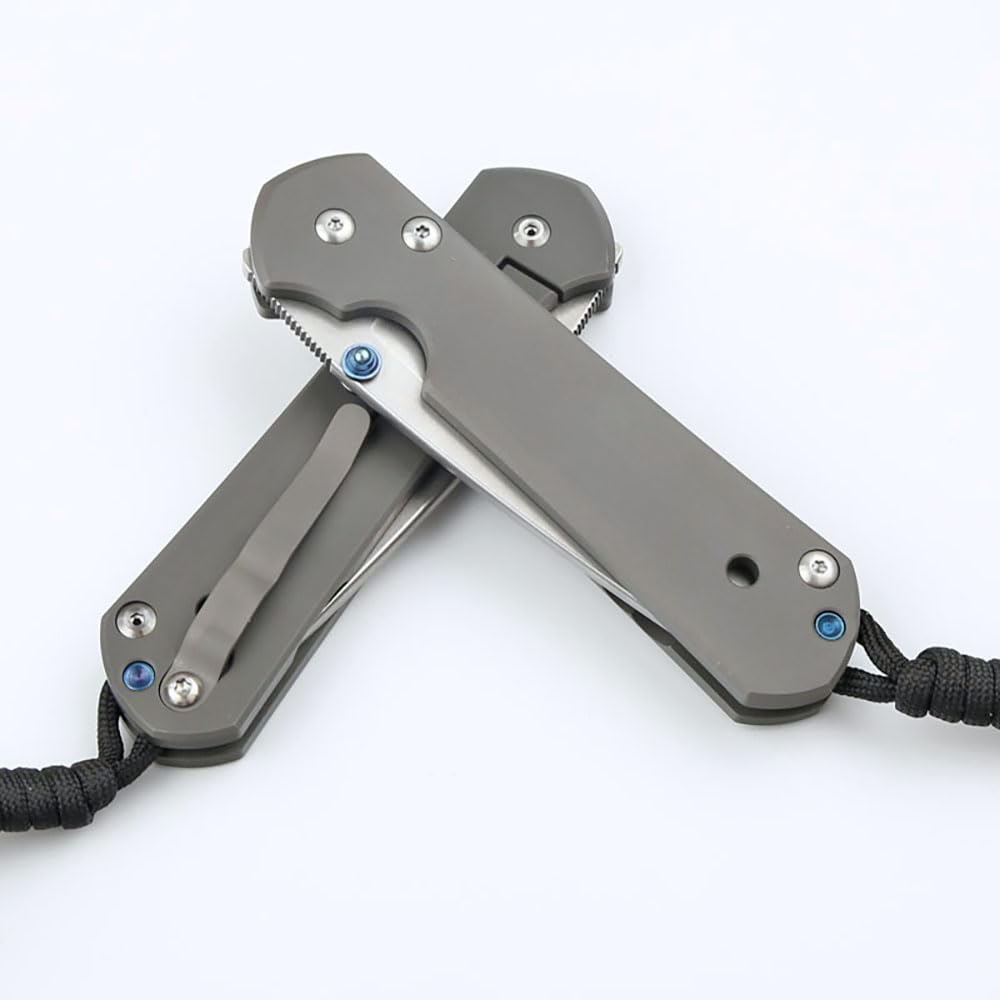 Taschenmesser Titan klappmesser aus edelstahl D2, D2 stahlklinge, EDC messer Outdoor, Jagdmesser einhandmesser Scharfe, Titanlegierung messer edc survival mit LederScheide, Hochwertiges Sammlermesser