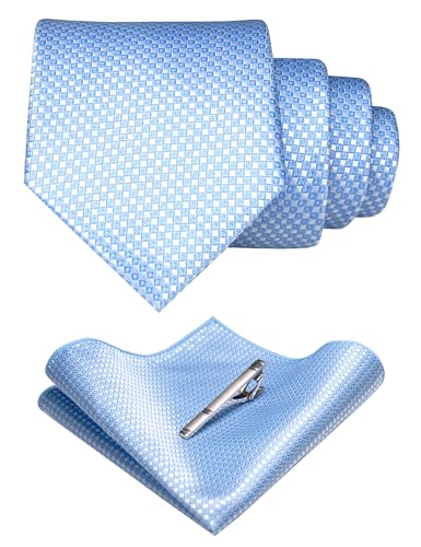 Image of RBOCOTT Mens Woven Tie and Pocket Square with Tie Bar Sets Solid Necktie