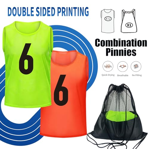 Image of 12 /24 /48Pcs Soccer Pinnies Youth, Scrimmage Team Practice Vests | Mesh Printed and Unprinted Numbers Team Pennies for Basketball Soccer Football Bibs Adults Kids