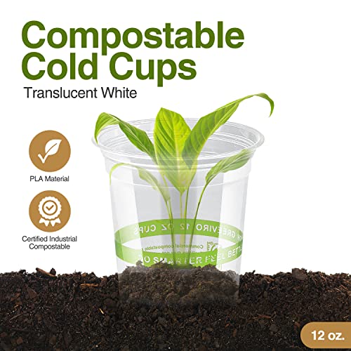 Greeviro Compostable Plant-Based Clear Plastic Cups 12Oz Thick, Reusable, Disposable Iced Coffee Cups For Smoothies, Beer & Any Beverages For Parties, Weddings & Gatherings #TOP1