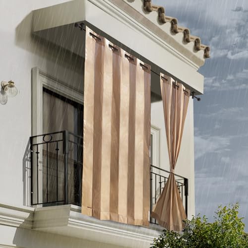 Image of HIPPO HDPE Coated Waterproof Outdoor Balcony Curtain 260 GSM - Rain, Sun & Dust Protection Light Filtering Curtains for Home, Garden, Veranda & Hotel (4 Feet X 8 Feet, 2IN1 Bamboo-Mocha, 2 PC)