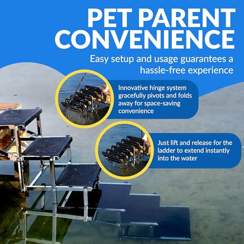 Escada para doca de barco premium – Escada de doca para cães fácil de instalar e armazenar com desig