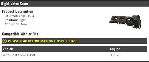 Cubierta de válvula del motor del lado derecho del pasajero, compatible con Ford F-150 3.5L V6 2011-2012