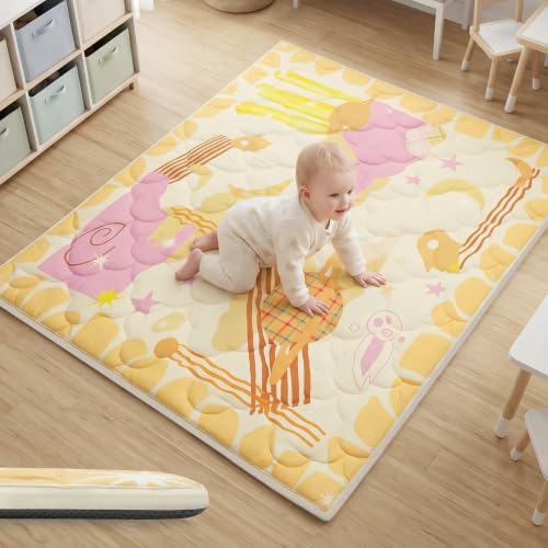 Image of 1.6 inch Thick Baby Play Mat, 71x59 Removable & Machine Washable Cover | Padded Memory Foam, Non-Slip Backing, 100% Baby-Safe Materials, Tummy Time Crawling, Outdoor, Bedroom, Living Room, Nursery