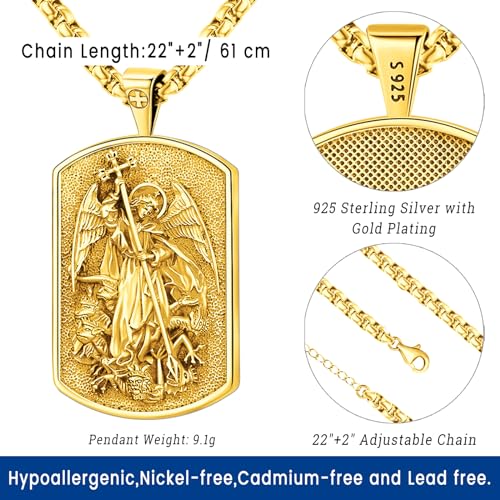 Eusense St Michael Necklace for Men Women Gold Sterling Silver 925 Saint Christopher Pendant Virgin Mary Miraculous Medalla de Praying Hand San Benito Benedict Jewelry3