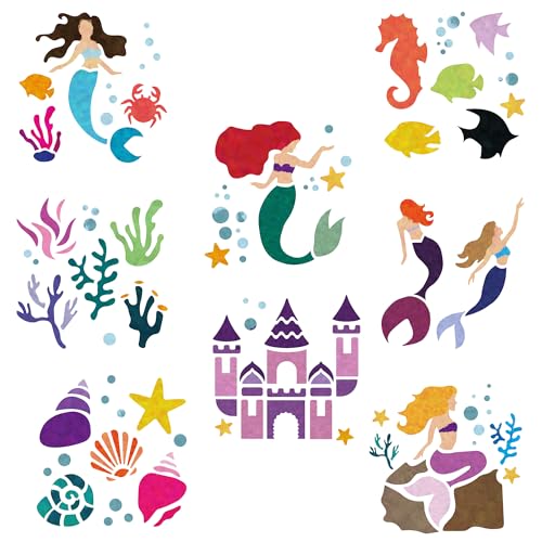 NAKLEO Painting Stencils for Kids 8 Pcs Set 15x15cm Mermaids, Children Creative Drawing Templates Plastic and Reusable - Image 3