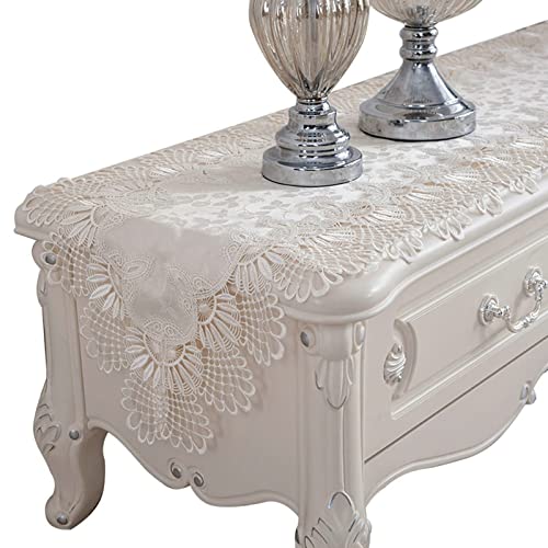 Chemin de table en polyester aux finitions de dentelle haut de gamme beige WXKAGF