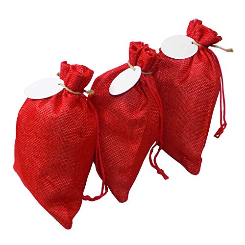 Image of Brown Leaf Premium Red Colour Jute Linen Medium Potli Bags Pouch(7 * 5.4 inch) with Tags Best Gifting Bag for Weeding,Birthday Party & Anniversary (Set of 48)
