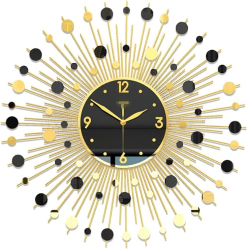 Horloge murale 3D métal grand modèle salon silencieuse or noir