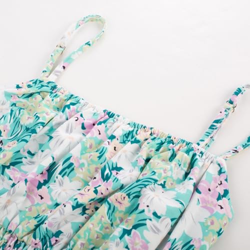 Image of GRACE KARIN Summer Dresses for Women 2026 Vacation,Smocked Floral Maxi Dresses,Boho Beach Long Sundress Green Flower XL
