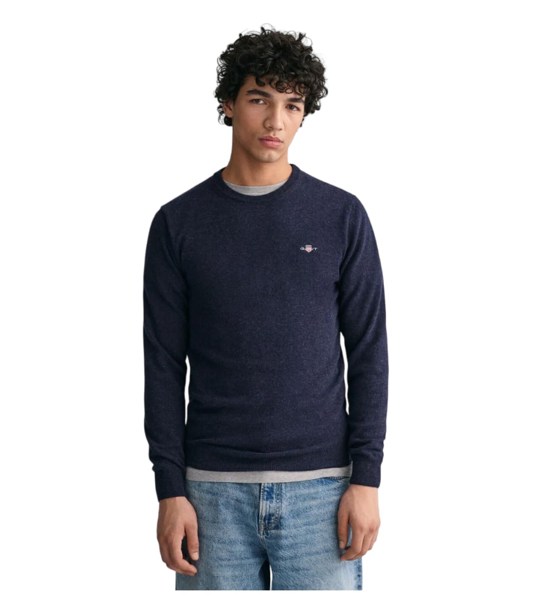 Gant Superfine Lambswool C-Neck, Pullover Uomo, Dark Navy Melange,-image