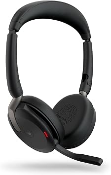 Jabra Evolve2 65 Flex - Stereo Headset with Bluetooth, Wireless Charging Pad, Noise-cancelling Jabra ClearVoice Technology and Hybrid ANC - Certified for MS Teams - Black