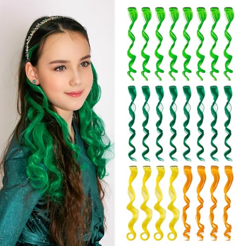 Dreamlover Green Hair Accessories for Girls Orange Hair Extensions for Cosplay Yellow Hair Accessories, 4 Colors, 24 Pieces