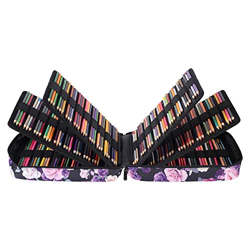 Image of Pencil Case Slot Holds 270 to 274 Colored Pencils or 180 to184 Color Gel Pens with Zipper Closure Large Capacity Nylon Pen Organizer for Artist Purple Rose