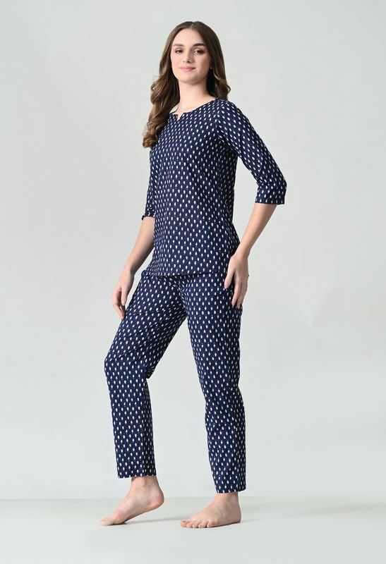 Image of Ichaa Women's Cotton Nightwear Set - Printed Top & Pajama