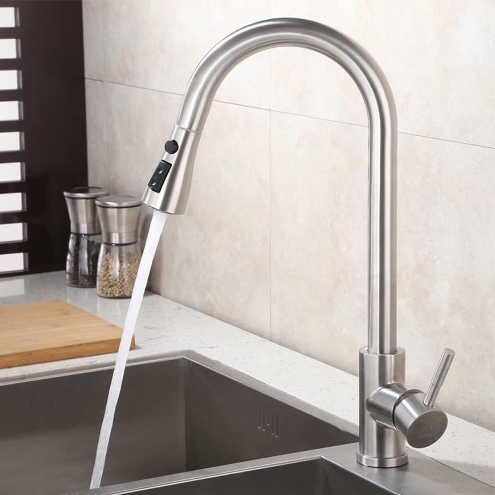 Kitchen Faucet, Shower Head, Vegetable Basin, Sink, Pull-Out Spray Head Sh14 - Brushed